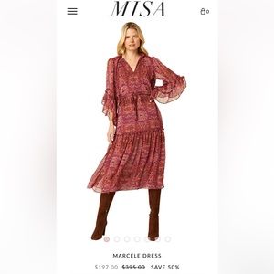 Misa Los Angeles Marcele Bohemian Sheer Tapestry Midi Dress Size S
